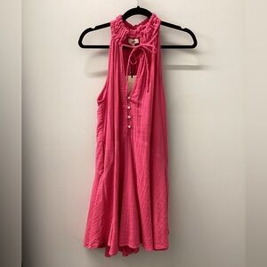 Elan Hot Pink Halter V-neck Mini Dress
